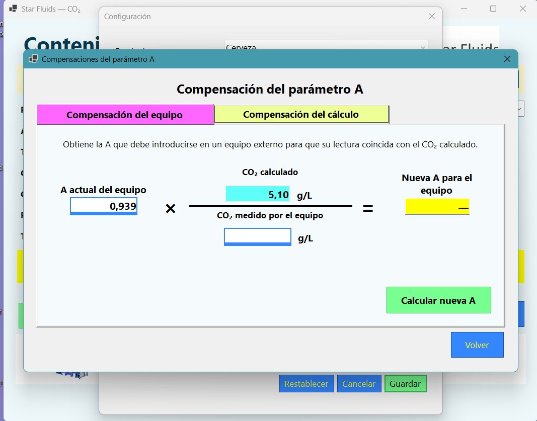 Compensación de parámetro de la calculadora de CO2